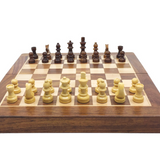 Ensemble jeu d'échecs / Coffre pliant en palissandre laqué - 40 cm