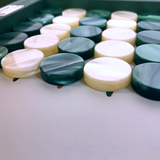 Pions de backgammon en acetate nacrés - Ivoire / Vert - Pions de backgammon cadeau bel objet - Rouge et Noir