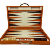 Backgammon Cuir véritable GM - Orange - Renzo Romagnoli - Backgammon en cuir - Rouge et Noir