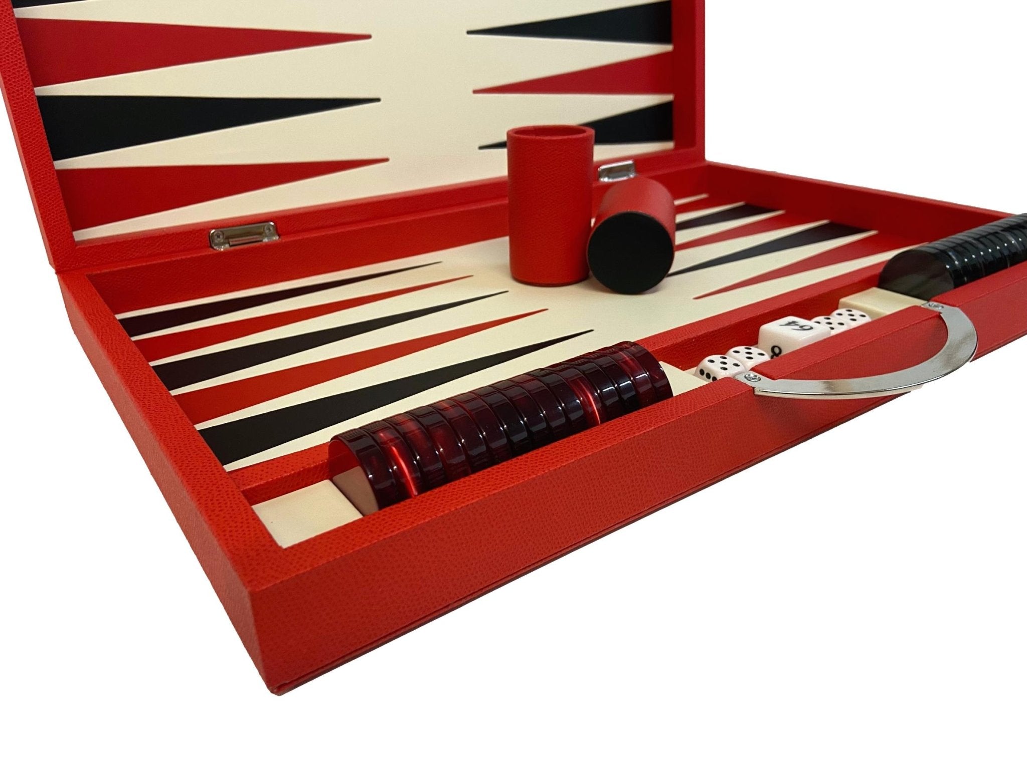 Backgammon Cuir véritable GM - Rouge - Renzo Romagnoli - Backgammon en cuir - Rouge et Noir