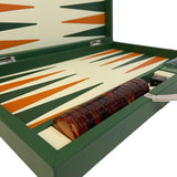 Backgammon Cuir véritable GM - Vert / Orange - Renzo Romagnoli - Backgammon en cuir - Rouge et Noir