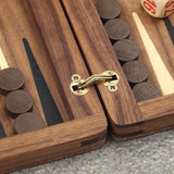 Backgammon de voyage en bois marqueté - Magnétique - Noyer - Backgammon de voyage en bois marqueté de voyage - Rouge et Noir