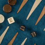 Backgammon de voyage - Roulable - Cuir Bleu - Backgammon en cuir de voyage - Rouge et Noir