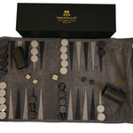 Backgammon de voyage - Roulable - Cuir Gris - Backgammon en cuir de voyage - Rouge et Noir