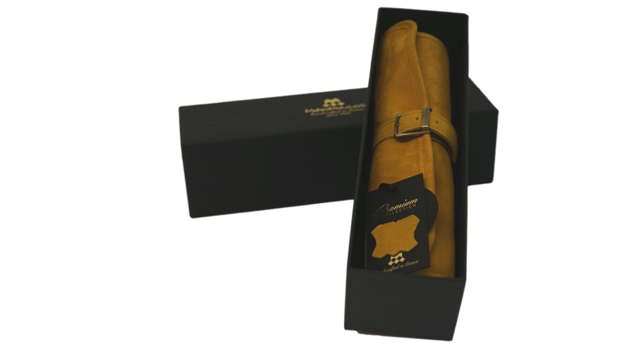 Backgammon de voyage - Roulable - Cuir Jaune - Backgammon en cuir de voyage - Rouge et Noir