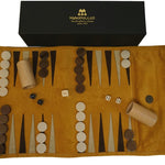 Backgammon de voyage - Roulable - Cuir Jaune - Backgammon en cuir de voyage - Rouge et Noir