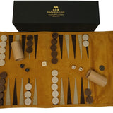 Backgammon de voyage - Roulable - Cuir Jaune - Backgammon en cuir de voyage - Rouge et Noir