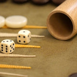 Backgammon de voyage - Roulable - Cuir Kaki - Backgammon en cuir de voyage - Rouge et Noir