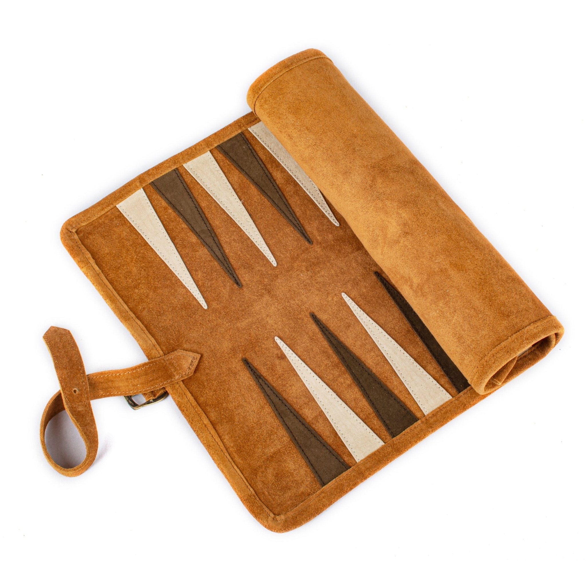 Backgammon de voyage - Roulable - Cuir Marron - Backgammon en cuir de voyage - Rouge et Noir