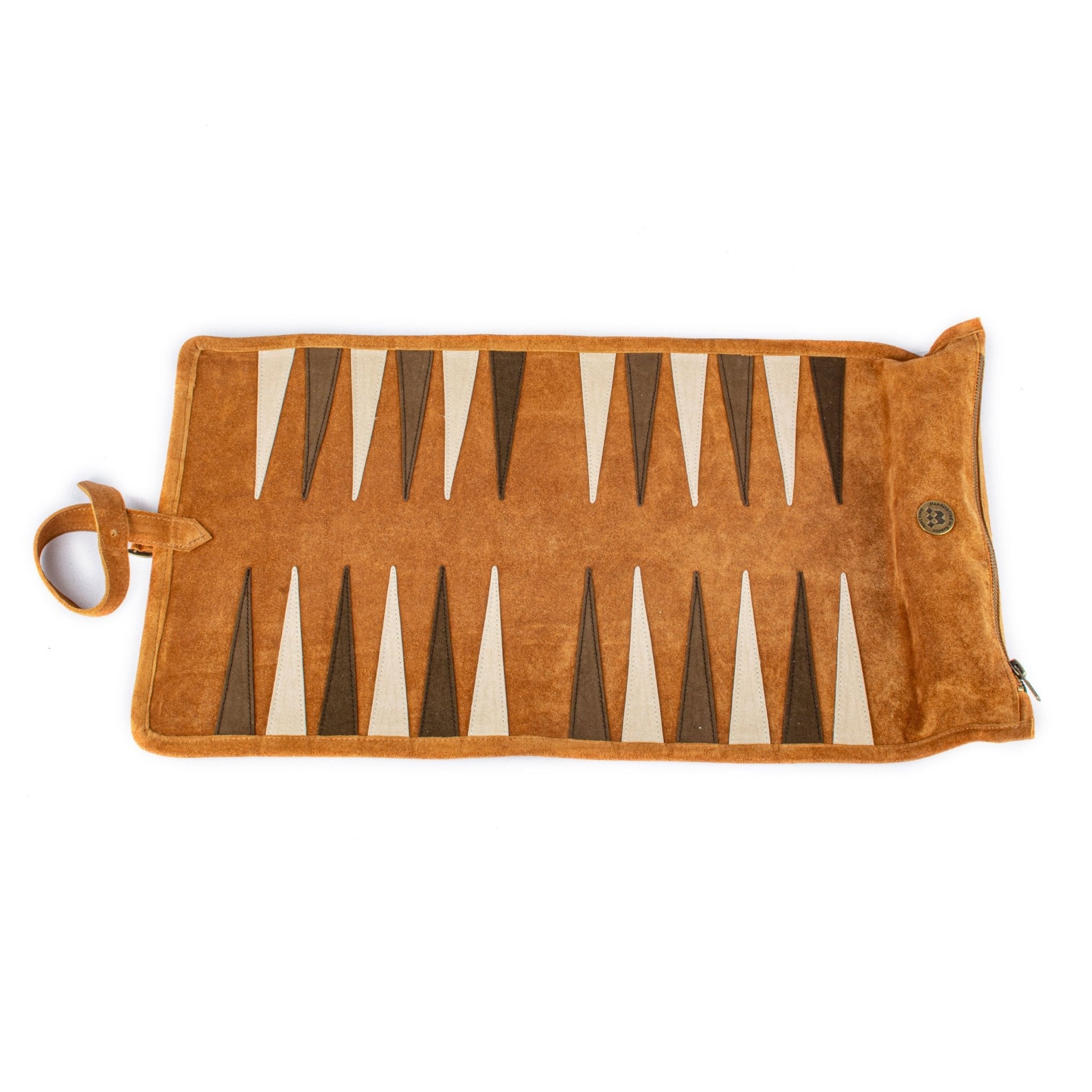 Backgammon de voyage - Roulable - Cuir Marron - Backgammon en cuir de voyage - Rouge et Noir