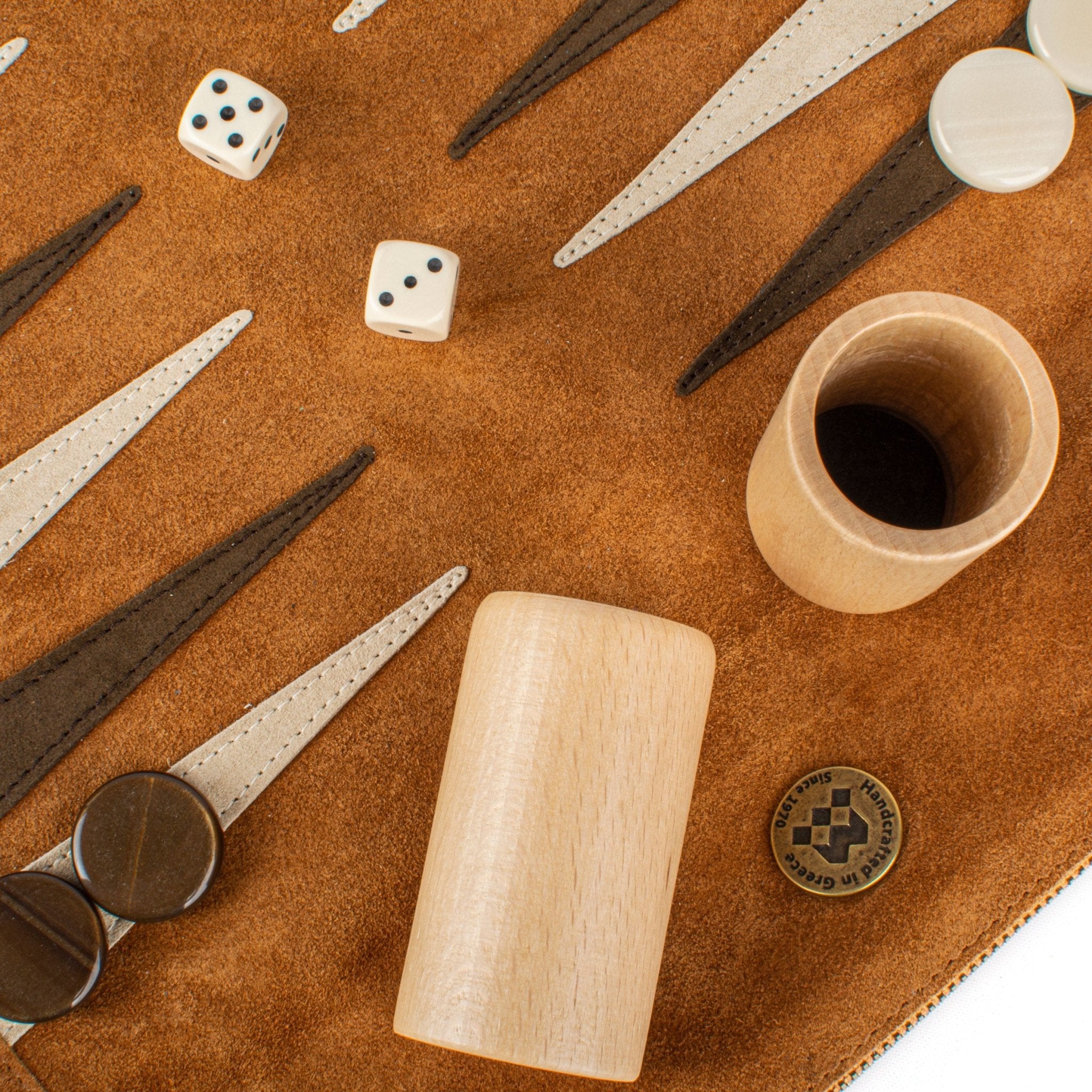 Backgammon de voyage - Roulable - Cuir Marron - Backgammon en cuir de voyage - Rouge et Noir