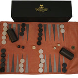 Backgammon de voyage - Roulable - Cuir Rose - Backgammon en cuir de voyage - Rouge et Noir