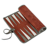 Backgammon de voyage - Roulable - Cuir Rouge - Backgammon en cuir de voyage - Rouge et Noir