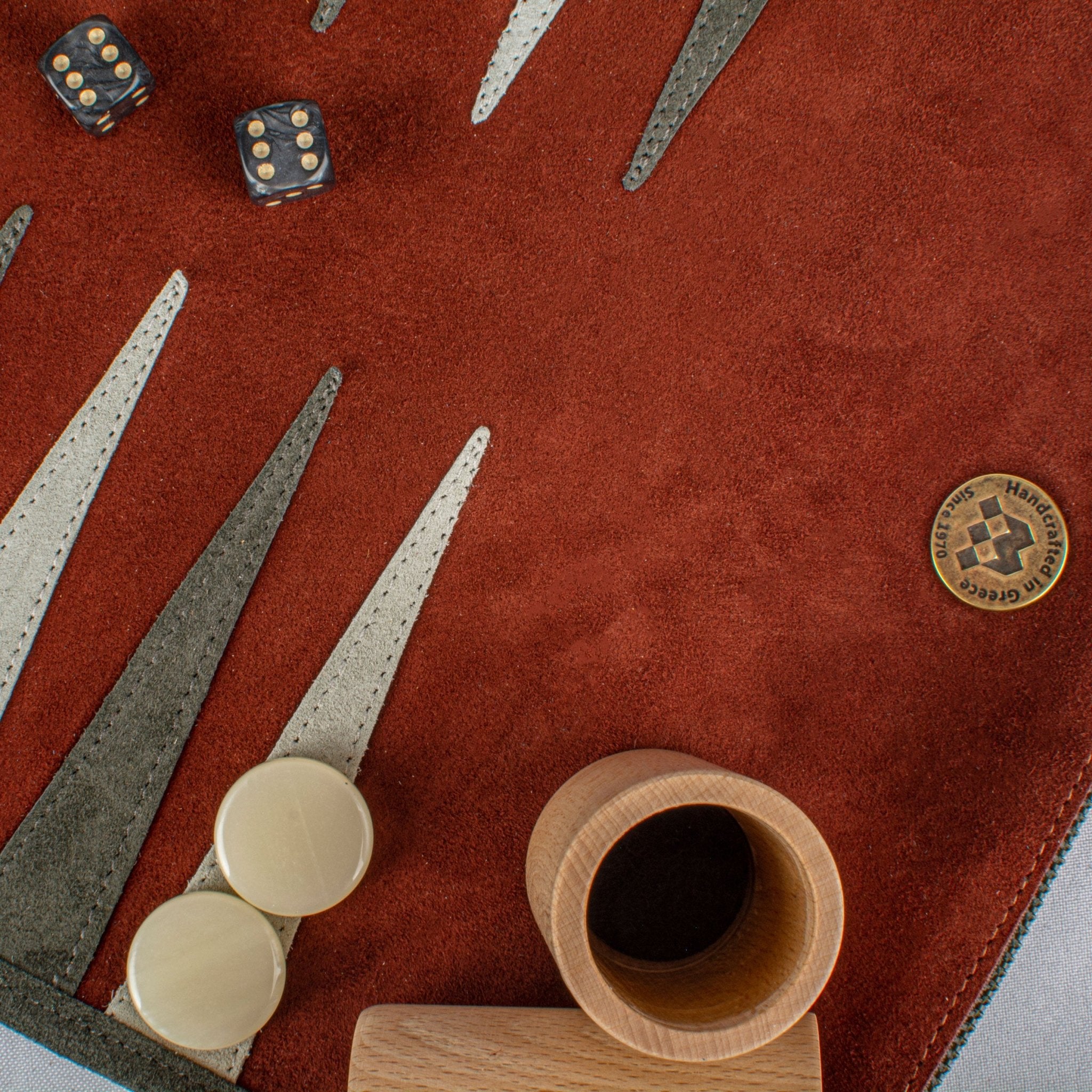 Backgammon de voyage - Roulable - Cuir Rouge - Backgammon en cuir de voyage - Rouge et Noir