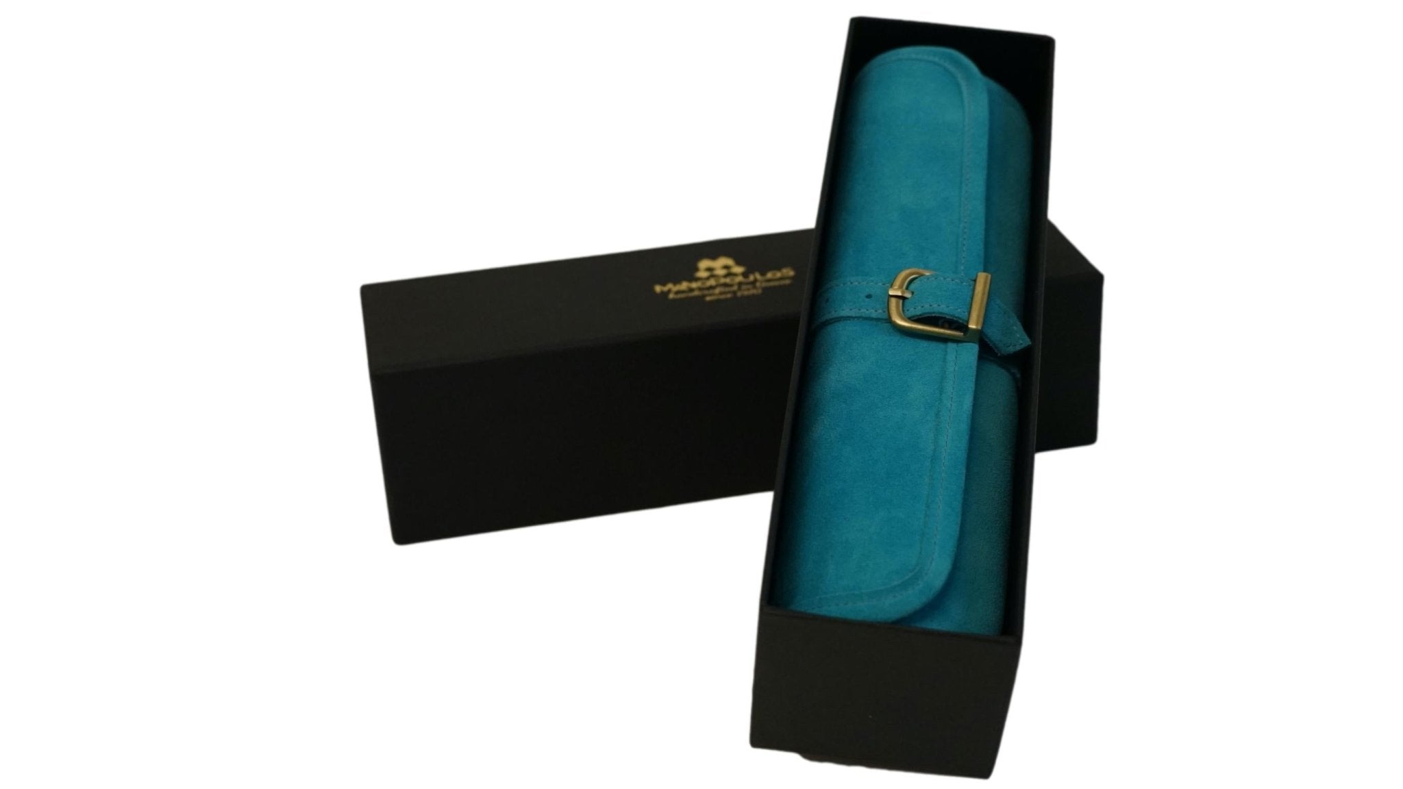 Backgammon de voyage - Roulable - Cuir Turquoise - Backgammon en cuir de voyage - Rouge et Noir