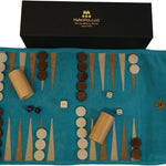 Backgammon de voyage - Roulable - Cuir Turquoise - Backgammon en cuir de voyage - Rouge et Noir