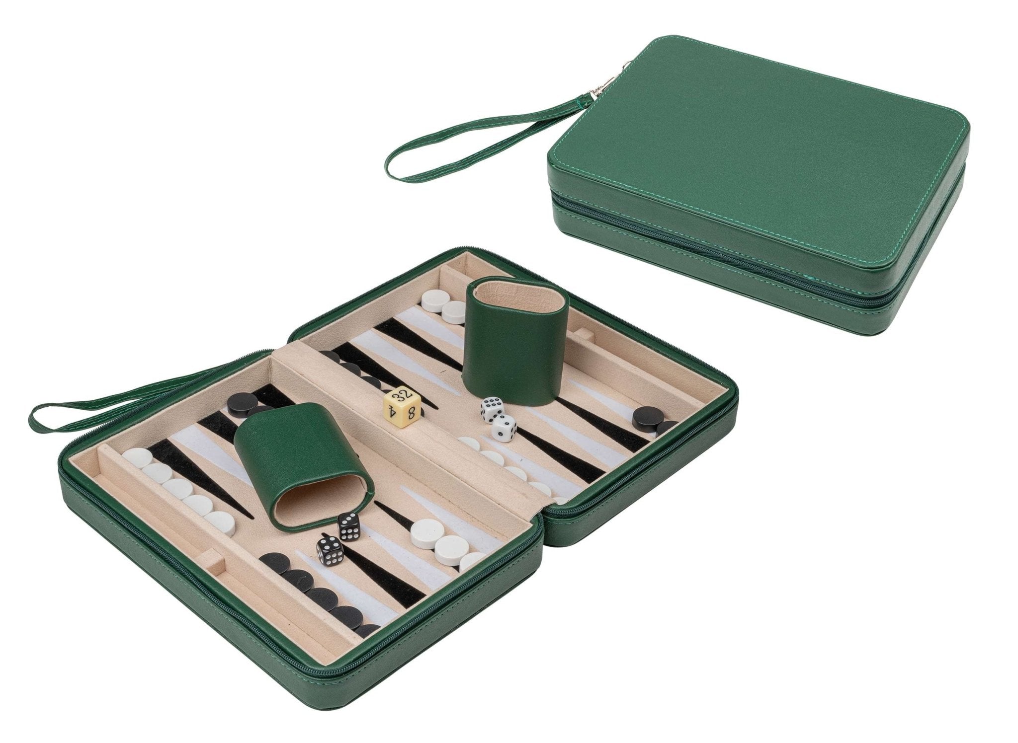 Backgammon de voyage - Sacoche cuir vegan - Backgammon en cuir vegan de voyage - Rouge et Noir