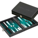 Backgammon de voyage - Style cuir noir / velour émeraude - Magnétique - Backgammon en cuir vegan de voyage - Rouge et Noir