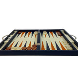 Backgammon en Cuir véritable MM - Bleu - Renzo Romagnoli - Backgammon en cuir bel objet - Rouge et Noir