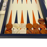 Backgammon en Cuir véritable MM - Bleu - Renzo Romagnoli - Backgammon en cuir bel objet - Rouge et Noir