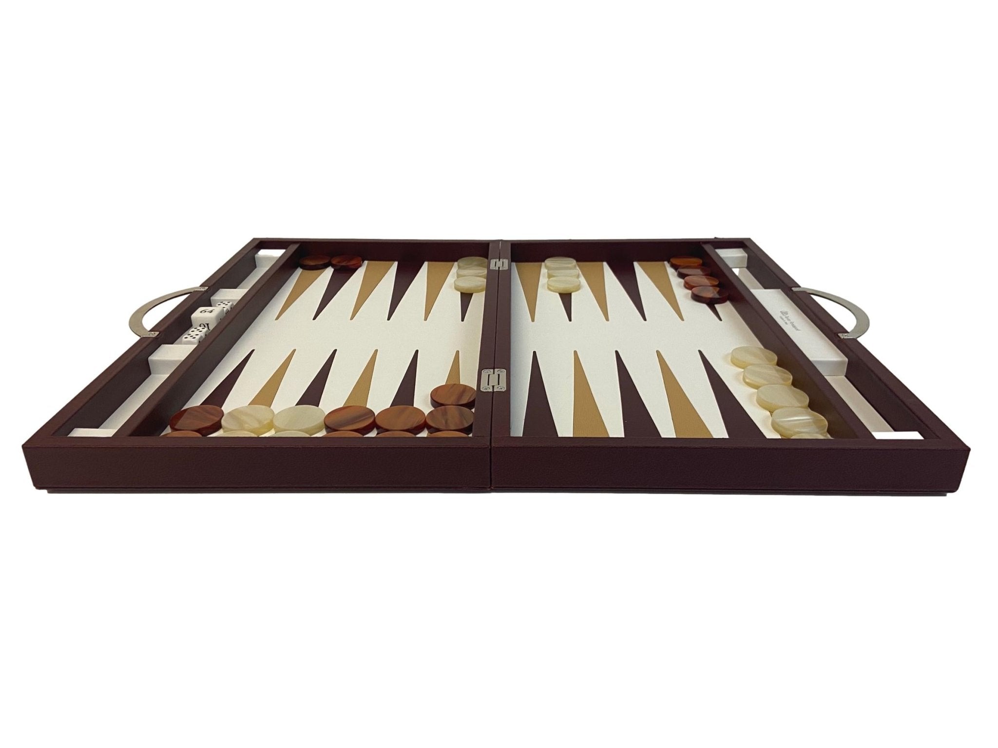 Backgammon en Cuir véritable MM - Bordeaux - Renzo Romagnoli - Backgammon en cuir - Rouge et Noir