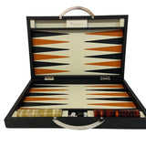 Backgammon en Cuir véritable MM - Noir / Orange - Renzo Romagnoli - Backgammon en cuir - Rouge et Noir