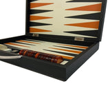 Backgammon en Cuir véritable MM - Noir / Orange - Renzo Romagnoli - Backgammon en cuir - Rouge et Noir