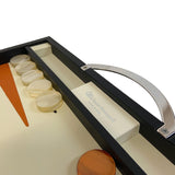 Backgammon en Cuir véritable MM - Noir / Orange - Renzo Romagnoli - Backgammon en cuir - Rouge et Noir