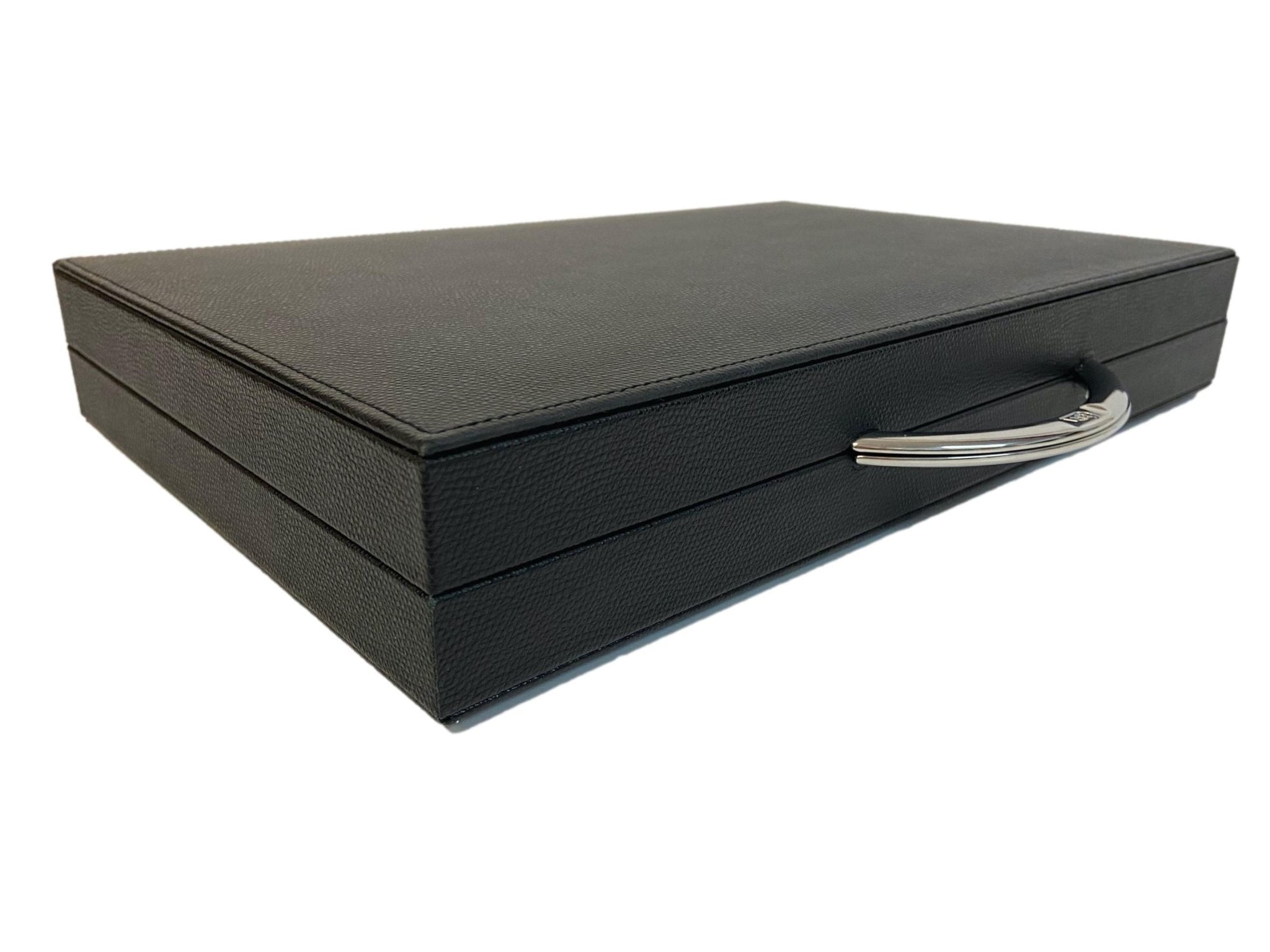 Backgammon en Cuir véritable MM - Noir / Orange - Renzo Romagnoli - Backgammon en cuir - Rouge et Noir