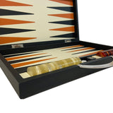 Backgammon en Cuir véritable MM - Noir / Orange - Renzo Romagnoli - Backgammon en cuir - Rouge et Noir