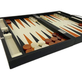 Backgammon en Cuir véritable MM - Noir / Orange - Renzo Romagnoli - Backgammon en cuir - Rouge et Noir