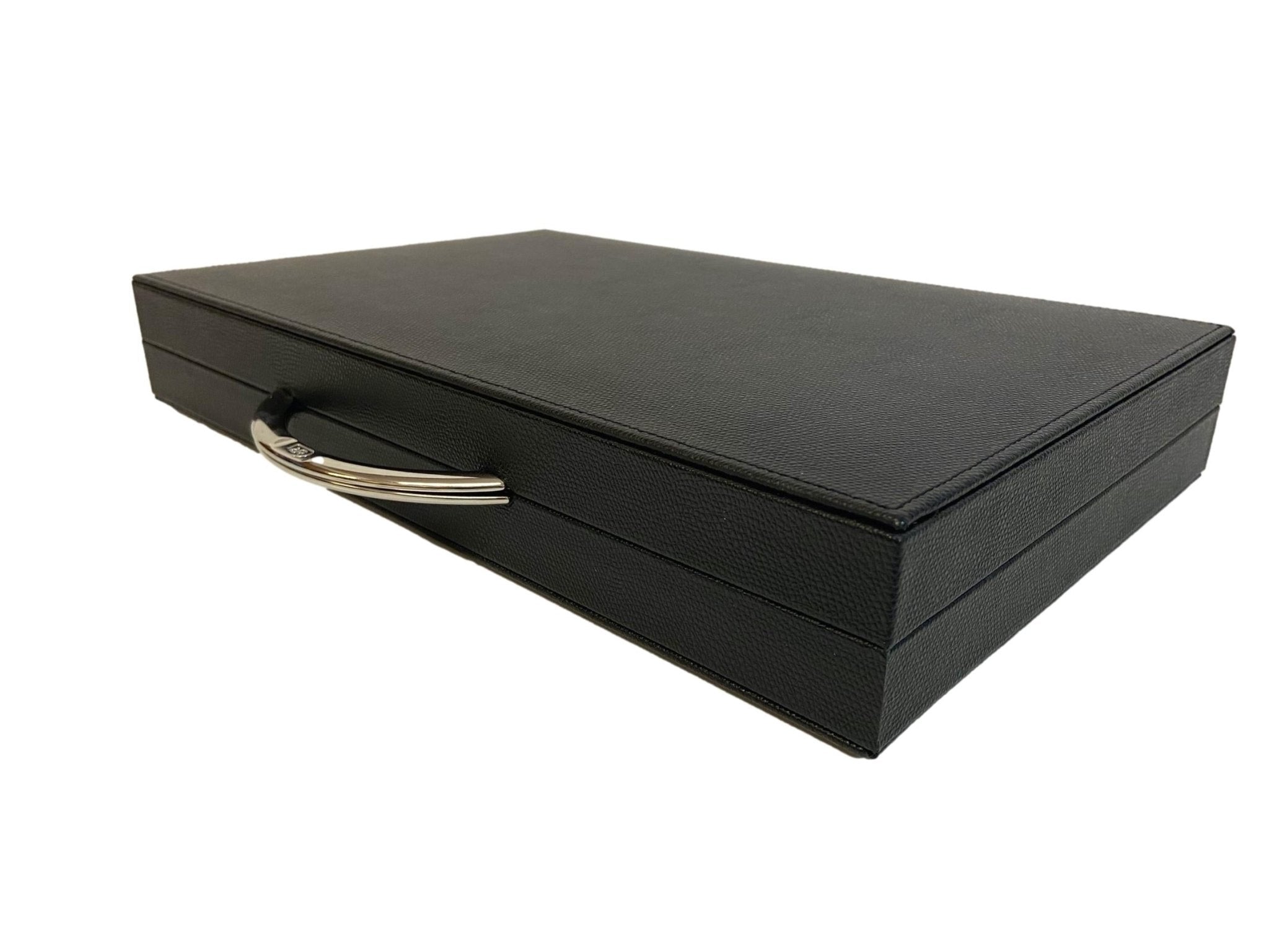 Backgammon en Cuir véritable MM - Noir / Orange - Renzo Romagnoli - Backgammon en cuir - Rouge et Noir