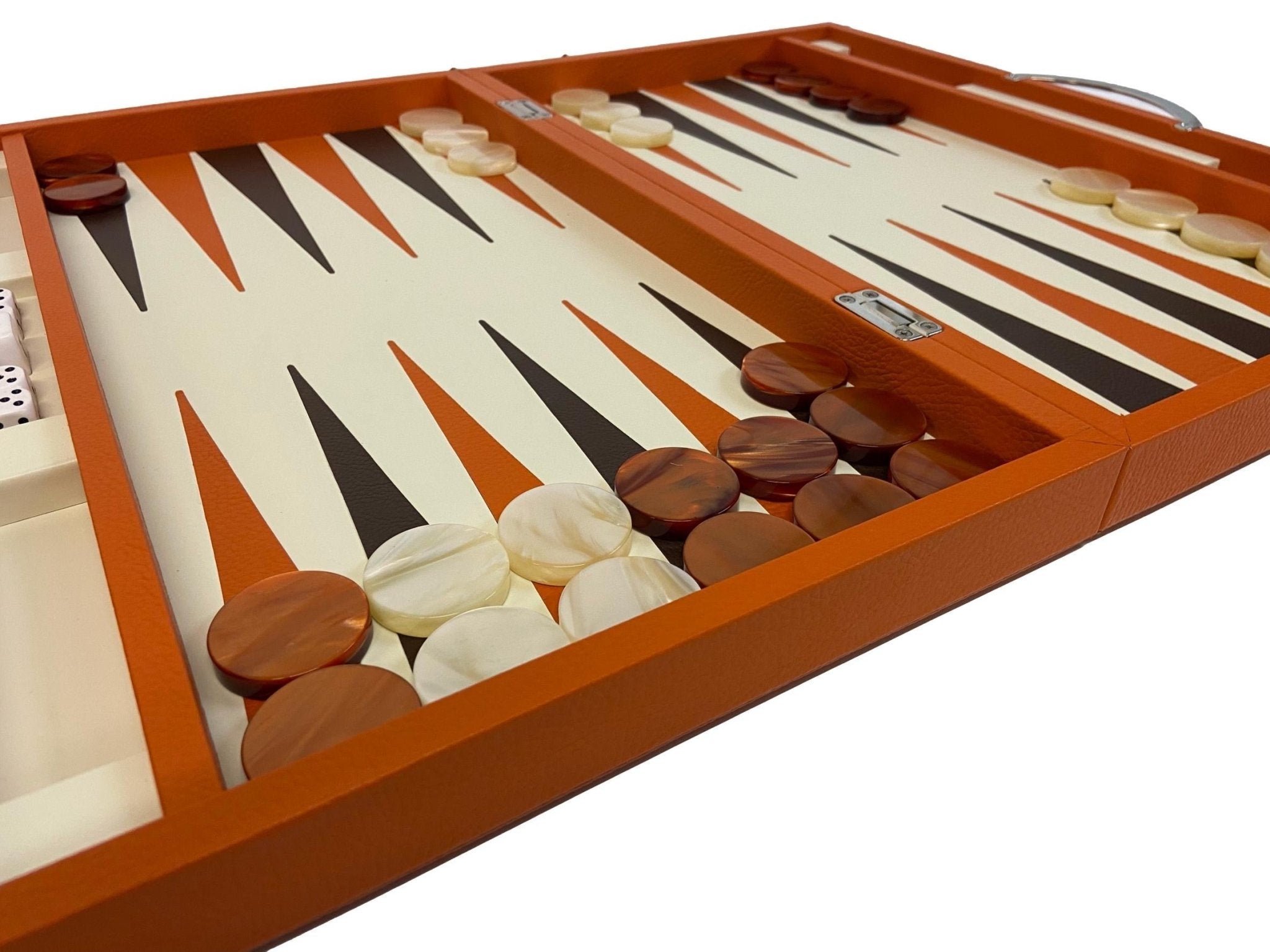 Backgammon en Cuir véritable MM - Orange - Renzo Romagnoli - Backgammon en cuir - Rouge et Noir