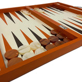 Backgammon en Cuir véritable MM - Orange - Renzo Romagnoli - Backgammon en cuir - Rouge et Noir