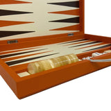Backgammon en Cuir véritable MM - Orange - Renzo Romagnoli - Backgammon en cuir - Rouge et Noir