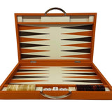 Backgammon en Cuir véritable MM - Orange - Renzo Romagnoli - Backgammon en cuir - Rouge et Noir