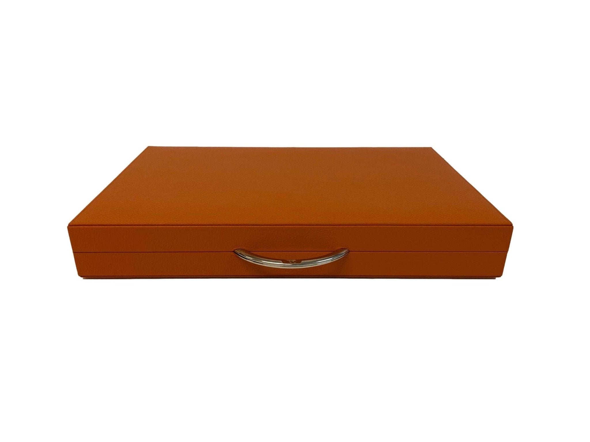 Backgammon en Cuir véritable MM - Orange - Renzo Romagnoli - Backgammon en cuir - Rouge et Noir