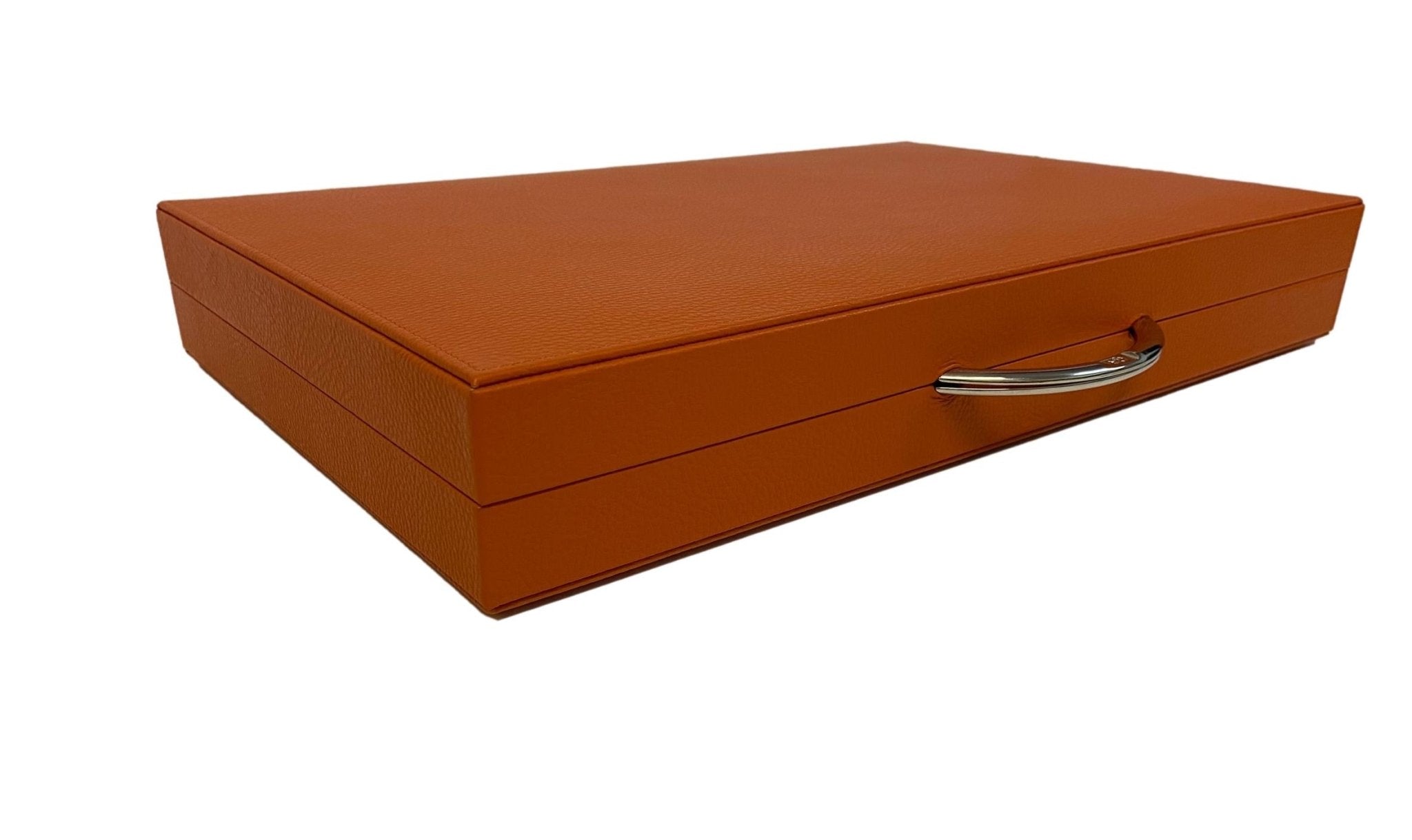 Backgammon en Cuir véritable MM - Orange - Renzo Romagnoli - Backgammon en cuir - Rouge et Noir