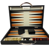 Backgammon en Cuir véritable MM - Vert/Orange - Renzo Romagnoli - Backgammon en cuir - Rouge et Noir