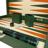 Backgammon en Cuir véritable MM - Vert/Orange - Renzo Romagnoli - Backgammon en cuir - Rouge et Noir