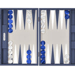 Backgammon Hector Saxe - Buffle Bleu de France - Grand - Backgammon en cuir - Rouge et Noir