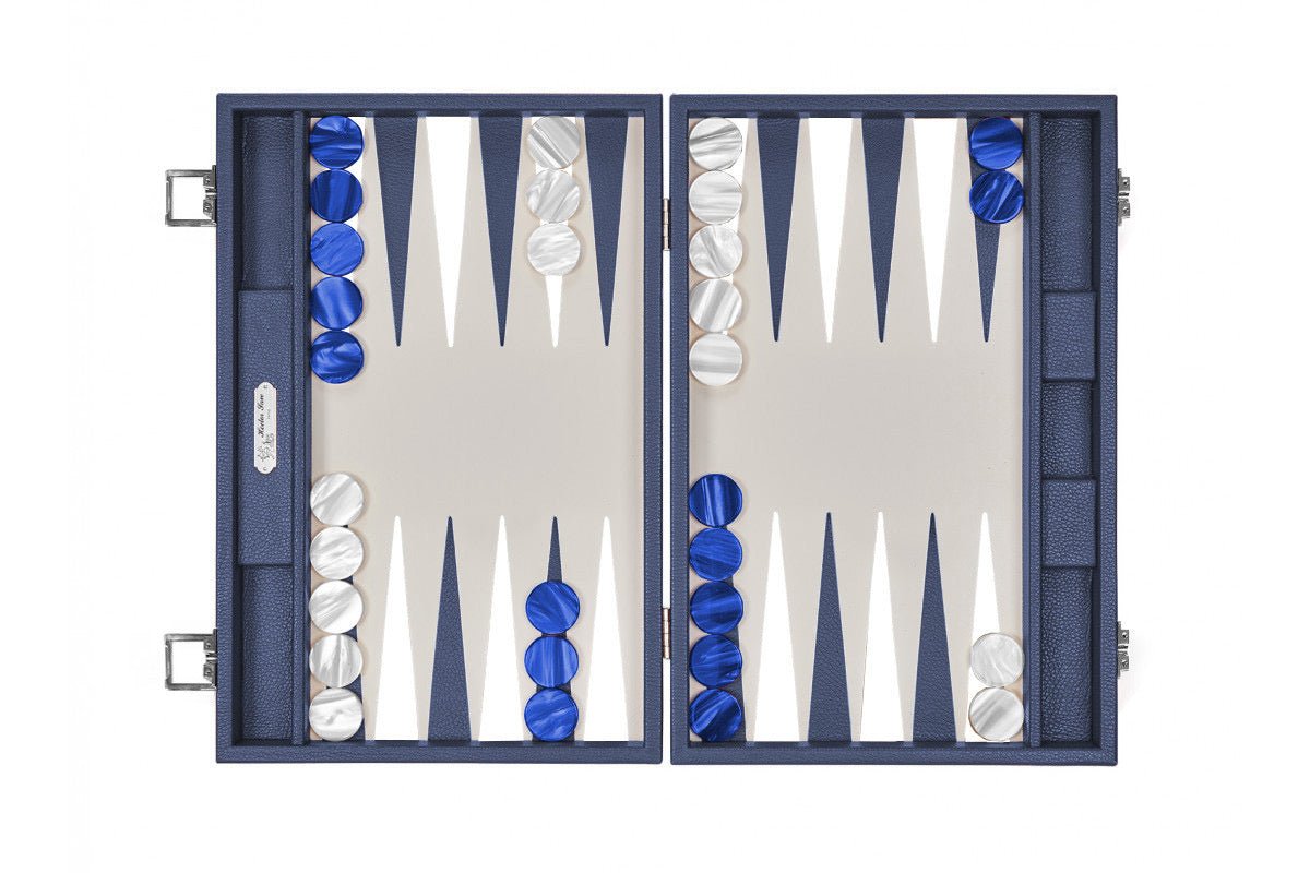 Backgammon Hector Saxe - Buffle Bleu de France - Grand - Backgammon en cuir - Rouge et Noir