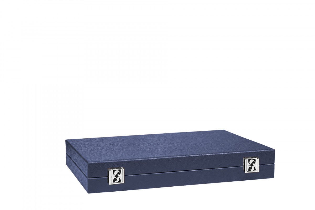 Backgammon Hector Saxe - Buffle Bleu de France - Grand - Backgammon en cuir - Rouge et Noir