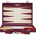 Backgammon Hector Saxe - Buffle Chaîne Bordeaux - Compétition - backgammon cuir véritable - Rouge et Noir