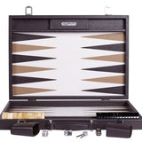 Backgammon Hector Saxe - Buffle Chocolat - Compétition - backgammon cuir véritable - Rouge et Noir