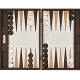 Backgammon Hector Saxe - Buffle Chocolat - Grand - Backgammon en cuir - Rouge et Noir