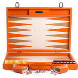 Backgammon Hector Saxe - Buffle Orange - Compétition - Backgammon en cuir - Rouge et Noir