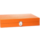 Backgammon Hector Saxe - Buffle Orange - Moyen - Backgammon en cuir - Rouge et Noir