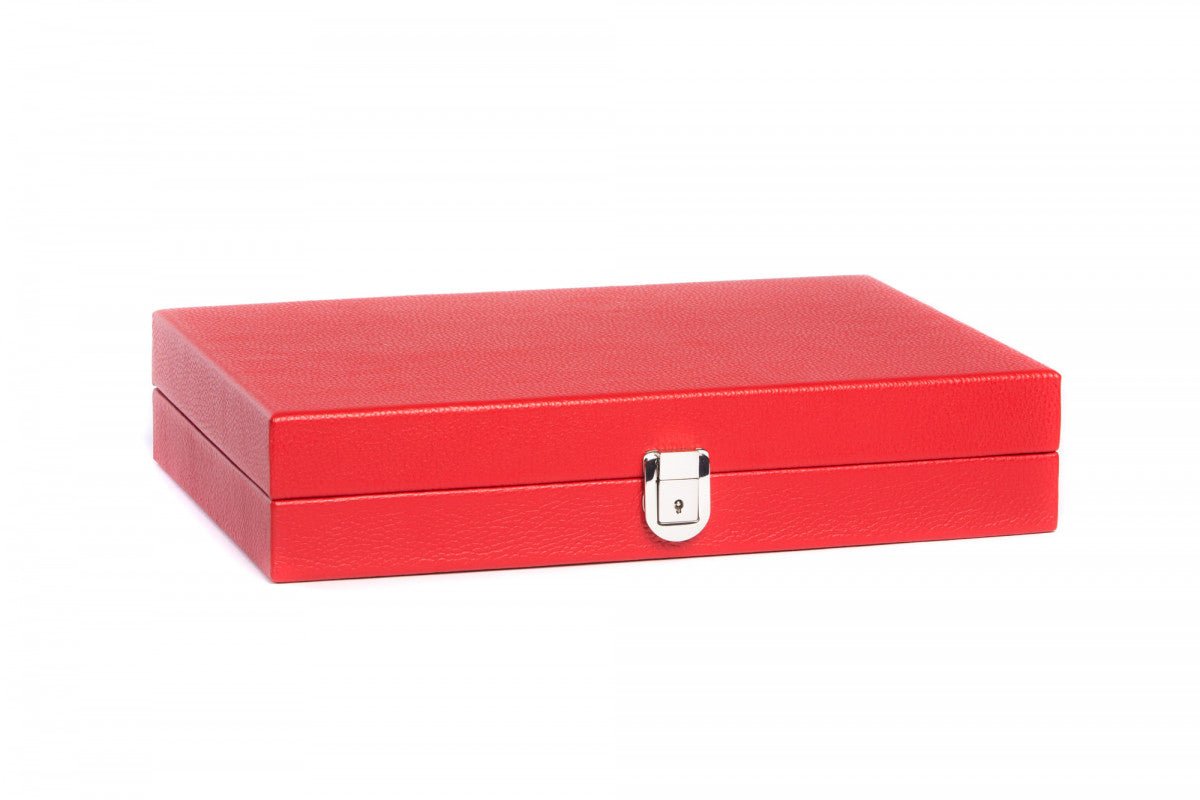 Backgammon Hector Saxe - Buffle rouge - Moyen - Backgammon en cuir bel objet - Rouge et Noir
