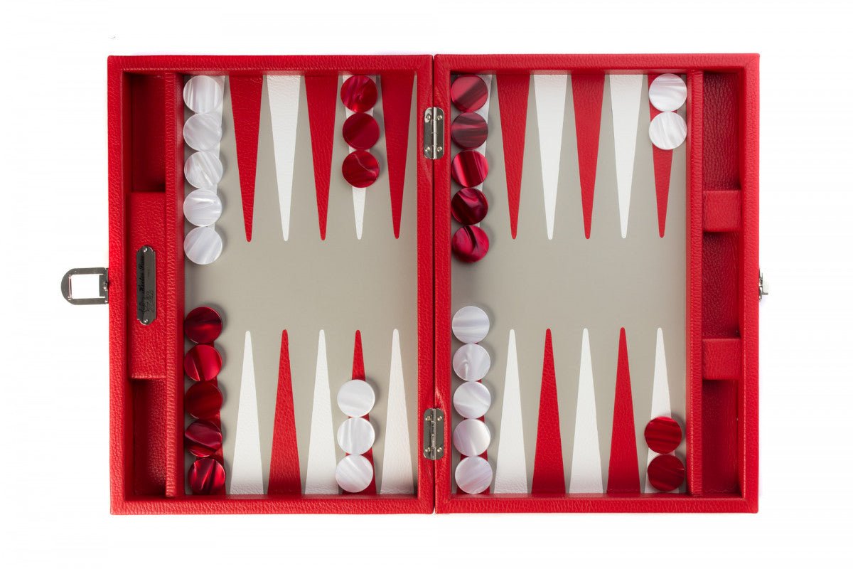 Backgammon Hector Saxe - Buffle rouge - Moyen - Backgammon en cuir bel objet - Rouge et Noir